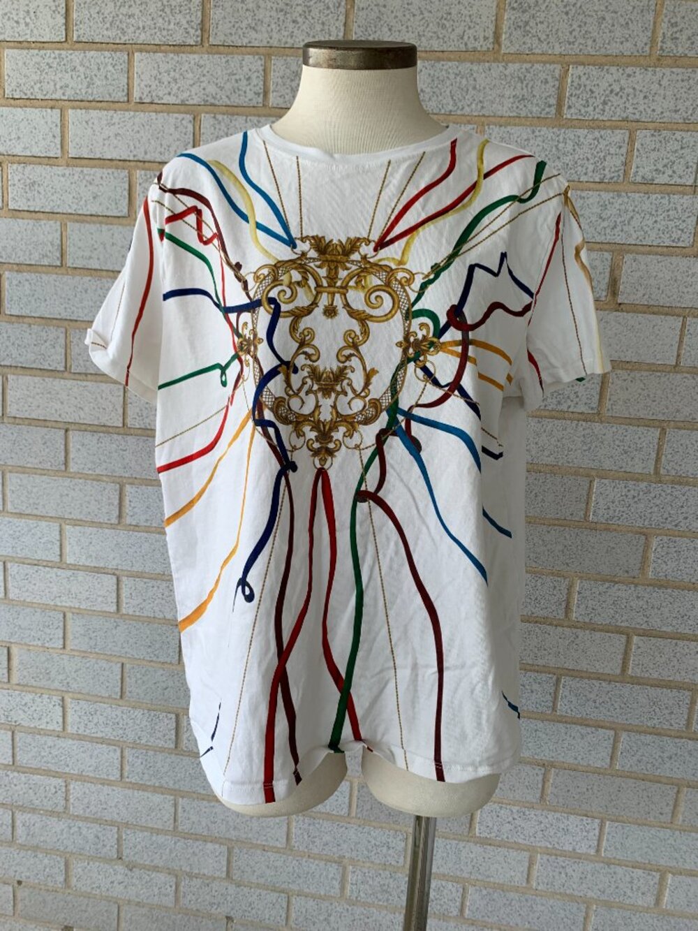 ZARA WHITE T-SHIRT ABSTRUCT GRAPHIC PRINT SHORT SLEEVE WOMENS SIZE L